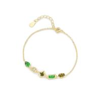 Homxi Pulseras Mujer de Oro Amarillo de 18 Kilates, Rectángulo con Peridoto y Esmeralda Creada, Cadena Extensible 18 CM + 5 CM, Pulseras Ajustable Mujer de Oro Verde