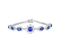 Homxi Pulseras Mujer de Oro Blanco de 18 Kilates, Flor y Oval con Zafiro Creado de 4,79 ct y Diamante, Cadena 16 CM, Pulsera Mujer Cadena Plata Azul