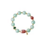 Homxi Pulseras Mujer Oro Amarillo 14Kt, Jade y Ágata de 12-13 MM, Cadena 17 CM, Pulsera Mujer Cadena Verde