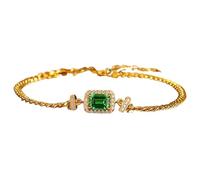 Homxi Pulseras Mujer Oro Amarillo 18 K, Rectángulo con Esmeralda Creada de 1ct y Moissanita, Cadena Extensible 18 CM + 5 CM, Pulsera Mujer Ajustable Oro Verde