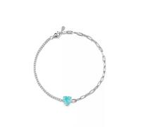 Homxi Pulseras Oro Blanco Mujer 18K, Corazón con Turmalina Paraíba Creada de 2 ct y Moissanita, Cadena 16 CM, Pulseras Mujer de Plata Azul Verde