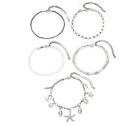 Homxi Pulseras Tobilleras Mujer de Plata, Tobilleras para Mujer Aleación Cadena Multicapa con caracol y Estrella de Mar - 21cm + 7cm Cadena de Extensión