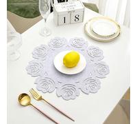 Homxi Salvamanteles Individuales 2 PCS, 38 CM, Color Sólido con Flores Huecas, Tapetes Mesa Comedor Fieltro, Gris Claro