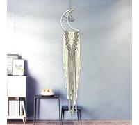 Homxi Tapices Macrame Decorativos Pared 20x100cm,Tapiz Macramé Pared Luna con Borlas Tejidas Tapiz de Pared Tejido Bohemio Macramé Beige Gris