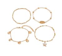 Homxi Tobillera Mujer para Oro Blanco, Pulsera Tobillera Aleación Cadena de Cuentas con Concha Tortuga y Estrella de Mar - 20cm + 6cm Cadena de Extensión