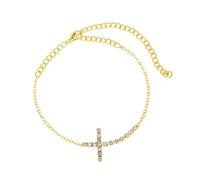 Homxi Tobillera Pulsera Mujer Oro, Tobilleras Pulseras Mujer Cobre Cruz con Circonita - 20cm + 10cm Cadena de Extensión