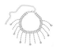 Homxi Tobilleras de Plata para Mujer, Pulseras Tobilleras Mujer Aleación Borlas con Circonita - 21.5cm + 10cm Cadena de Extensión