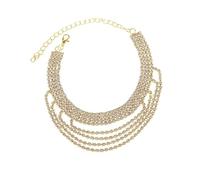 Homxi Tobilleras Pulseras Mujer de Oro, Tobillera Aleación Mujer Circonita Multicapa y Multifila - 21.2cm + 10cm Cadena de Extensión