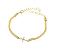 Homxi Tobilleras Pulseras Mujer Oro, Tobilleras para Mujer Aleación Cruz con Circonita - 19.7cm + 10cm Cadena de Extensión