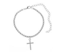 Homxi Tobilleras Pulseras Plata Mujer, Tobillera Aleación Mujer Cruz con Circonita - 21cm + 10cm Cadena de Extensión
