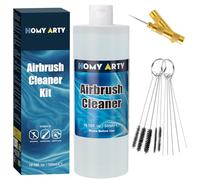 HOMY ARTY Kit limpiador de aerógrafo, 585 ml con limpiador de boquillas y cepillos de limpieza, kit de limpieza de aerógrafo para pintura acrílica a base de agua, aerógrafos, pinceles y herramientas