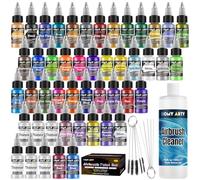 HOMY ARTY Pintura para Aerógrafo - 42 Colores con 6 Diluyentes y Limpiador de 500 ml con Pinceles, Pintura Acrílica Listas para Rociar con Aerógrafo para Metal, Plástico, Lienzo, Madera, 20 ml/Botella