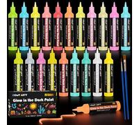 HOMY ARTY Pinturas Acrílicas Fluorescentes en la Oscuridad - 20 Colores x 30 ml, Pintura Textil Glow in the Dark, Pinturas Acrilicas Luminiscentes de Larga Duración para Camisetas, Temperas, DIY