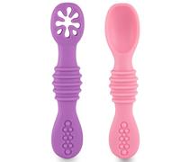 HOMYBABY® PreCucharas y Cucharas Bebe Silicona + EBOOK GRATIS Recetas BLW - Pre Cuchara BLW Aprendizaje 2 etapas - Cubiertos Recomendados por Nutricionistas - Antibacteriana y Ergonómica (2, H)