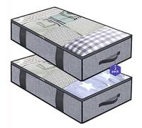 homyfort Juego de 2 Bolsa de Almacenamiento Plegable Debajo de la Cama Organizador de Edredones, Manta, Ropa, con Cremallera y 4 Asas, Plegable, 100 x 50 x 15 CM, Gris Lino, DEXDUBBP2