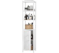 Homyki Armario de baño alto de bambú, 6 niveles de lino estrecho para piso, organizador de almacenamiento con puerta de obturación y estantes abiertos para sala de estar, dormitorio, cocina, color