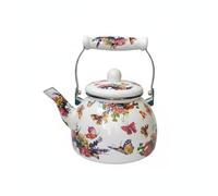 Homyl Tetera Esmalte Hervidor Agua Utensilio, Blanco, Blanco con Mariposas Y Flores De Colores, Diseño De Mariposas Y Flores Variadas