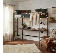 HOMYLIN Base de cama de metal con estación de trabajo integrada, litera con USB y tomas de corriente, barandillas de seguridad, escalera integrada, para dormitorio, apartamento y dormitorio, colchón