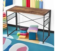 HOMYLIN Escritorio plegable para niños, escritorio infantil con ganchos para habitación infantil, habitación de adolescentes, dormitorio, color marrón