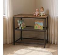 HOMYLIN Estantería de 3 niveles para niños, estantes de malla frontal con parte superior rústica de MDF para libros de cuentos y juguetes, color marrón