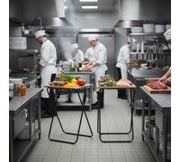 HOMYLIN Juego de 2 mesas de preparación de alimentos - MDF con superficie de PVC, duradero, ideal para preparar comidas y cocinar al aire libre, marrón