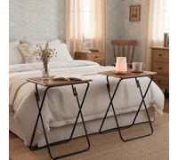 HOMYLIN Juego de 2 mesitas de madera DM con superficie de PVC, perfectas para mesita de noche, color marrón