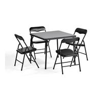 HOMYLIN Juego de 5 mesas y sillas Plegables para niños, Juego de Actividades portátil y Ligero, 4 sillas Negras (29 x 27 x 53 cm) y Mesa Azul (61 x 61 x 51 cm)