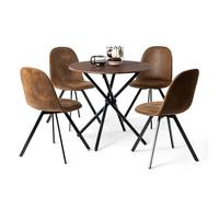 HOMYLIN Juego de 5 sillas de comedor y mesa de comedor de 80 cm, mesa de comedor redonda con efecto marrón expreso con 4 sillas de cocina giratorias de gamuza marrón