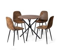 HOMYLIN Juego de 5 sillas de comedor y mesa de comedor de 80 cm, mesa de comedor redonda con efecto marrón expreso con 4 sillas de cocina marrón ante