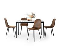HOMYLIN Juego de 5 sillas de Comedor y Mesa de Comedor Rectangular de 120 cm con Efecto mármol Blanco con 4 sillas de Cocina marrón de Gamuza