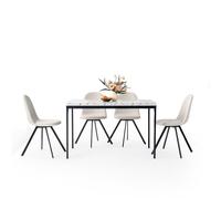 HOMYLIN Juego de 5 sillas de Comedor y Mesa de Comedor Rectangular de 120 cm con Efecto mármol Blanco con 4 sillas de Cocina giratorias Beige