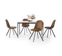 HOMYLIN Juego de 5 sillas de Comedor y Mesa de Comedor Rectangular de 120 cm con Efecto mármol Blanco con 4 sillas giratorias de Gamuza marrón