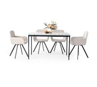 HOMYLIN Juego de 5 sillas de Comedor y Mesa de Comedor Rectangular de 120 cm con Efecto mármol Blanco, Mesa de Comedor con 4 sillas giratorias de Cocina con reposabrazos Beige