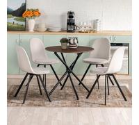 HOMYLIN Juego de 5 sillas y mesa de comedor de 80 cm, mesa de comedor redonda con efecto marrón expreso con 4 sillas de cocina giratorias de tela beige