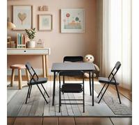 HOMYLIN Juego de Mesa y Silla Cuadrada Plegable para niños, Juego de Actividades para niños pequeños, 5 Piezas, para Comedor, Estudio, Juego de Dibujo, Color Negro