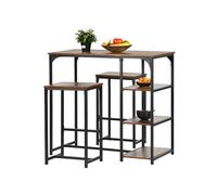 HOMYLIN Juego de Mesa y sillas de Bar de 3 Piezas, Mesa de Bar Industrial de 100 cm con Estante y 2 taburetes (40 x 30 x 65 cm) para Sala de Estar, Bar en casa, marrón