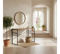 HOMYLIN Mesa consola plegable para pasillo con ganchos laterales de rejilla, juego de muebles de entrada compacto para almacenamiento y decoración, color marrón