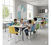 HOMYLIN Mesa de cafetería escolar de 150 cm con parte superior laminada de mármol sintético y marco de metal, mesa de comedor duradera para estudiantes, personal, color blanco