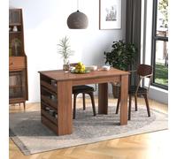 HOMYLIN Mesa de comedor con estantes de almacenamiento de 3 niveles, mesa de cocina de granja, perfecta para cocina, comedor, 110 x 70 x 75 cm, color marrón