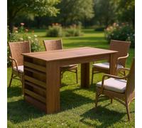 HOMYLIN Mesa de comedor de jardín con estantes de almacenamiento y mesa de madera, perfecta para entretenimiento al aire libre, reuniones de jardín al aire libre, marrón