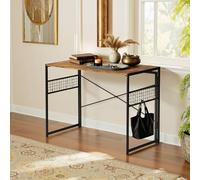 HOMYLIN Mesa de salón plegable de 100 cm con ganchos en S para sala de estar, recepción de invitados, color marrón