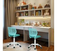 HOMYLIN Vd Clavel Aqua Juego de 2 Escritorio de Oficina con Altura Ajustable, Asiento de Tela giratoria, Silla de Trabajo ergonómica con Respaldo, Turquesa, 44×40×86cm