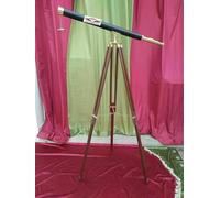 HOMYZ Telescopio náutico de pie de latón de 39 pulgadas con trípode de madera, telescopio de cuero negro, acabado de latón