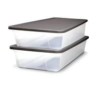 Homz Snaplock - Contenedores de almacenamiento apilables transparentes de 28 cuartos de galón con tapas de sellado hermético para organización interior del hogar, (paquete de 2)