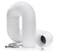 Hon&Guan ø150mm Manguera de Aire PVC, 5m Tubo de Aluminio para Secadora, Aire Acondicionado Móvi, Extractor, Campanas de humos sistema de ventilación, con 2 Abrazaderas de Acero Inoxidable, Blanca