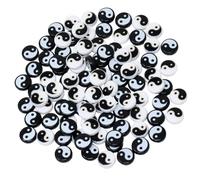 Honbay 100 cuentas acrílicas de doble cara de 11 mm con patrón de chismes sueltos, planas, redondas, Yin Yang, taoísmo, taoísmo, taoísmo, cuentas de meditación para yoga, cuentas de meditación para