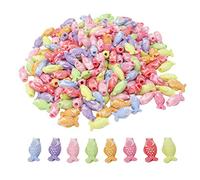 Honbay 100 g (aprox. 200 piezas) lindas cuentas acrílicas mini cuentas de pez dorado Koi de colores caramelos, cuentas espaciadoras sueltas con agujero para hacer joyas y accesorios de manualidades