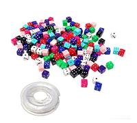 Honbay 200 cuentas de acrílico para dados multicolor con puntos blancos, cuentas sueltas con agujeros y 1 rollo de hilos elásticos transparentes para pulseras, collares, joyería