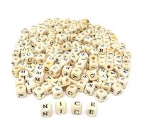 Honbay 260 cuentas de madera de cubo de 10 mm A-Z 26 letras de alfabeto de madera sueltas cuentas espaciadoras para manualidades y fabricación de joyas
