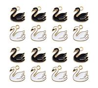 Honbay 40 colgantes de aleación de esmalte negro blanco elegante cisne chapado en oro mini cisne colgantes colgantes colgantes para pendientes, pulseras, collares, llaveros, joyas